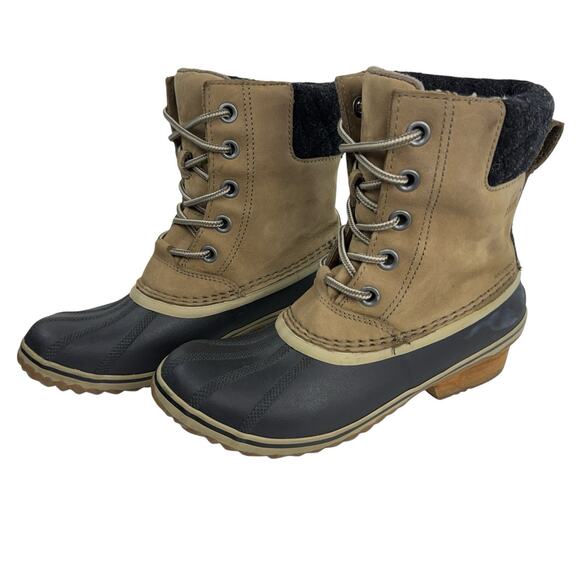 SOREL Boots Women's Size 9 Slimpack Lace II Waterproof Tan Leather Duck‎ Winter - Picture 1 of 11